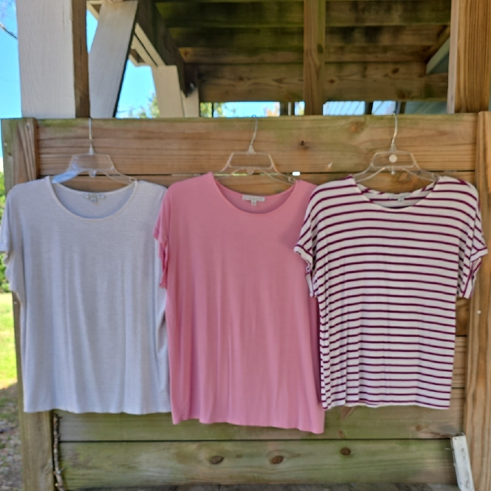 Green Envelope Pink, White, and Striped Short Sleeve Tees